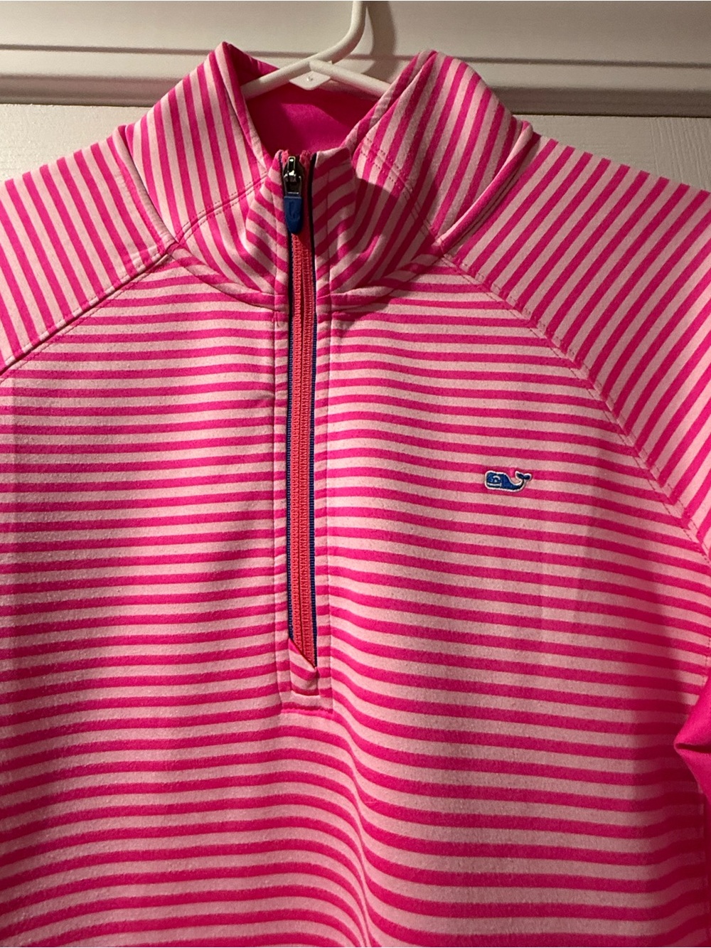 Vineyard Vines Pink & White Striped Half-Zip Pullover